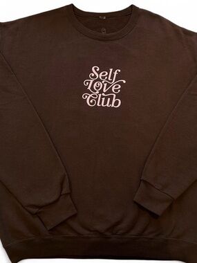 LONELY GHOST Brown Crewneck with Pink "Self Love Club" Graphic